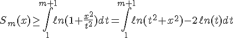4$S_m(x)\ge \Bigint_1^{m+1}\ell n(1+\frac{x^2}{t^2})dt=\Bigint_1^{m+1}\ell n(t^2+x^2)-2\ell n(t)dt